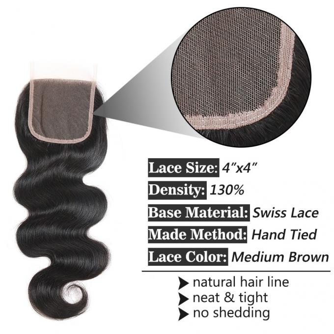 Cierre suizo 8" del cordón de la onda brasileña del cuerpo a 20" material negro natural del pelo de la Virgen del color