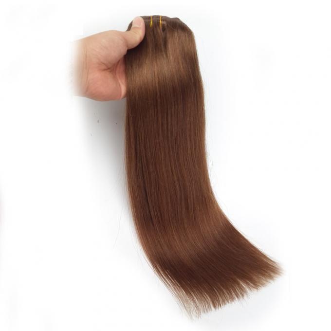 Clip peruano brasileño de la trama de la máquina del cabello humano de la Virgen de las cutículas llenas en el color de Brown de la extensión del pelo