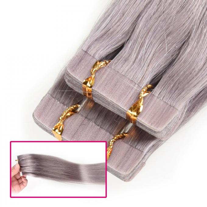 Extensiones brasileñas para el pelo fino, color gris del pelo de la cinta de la PU del pegamento de la Virgen