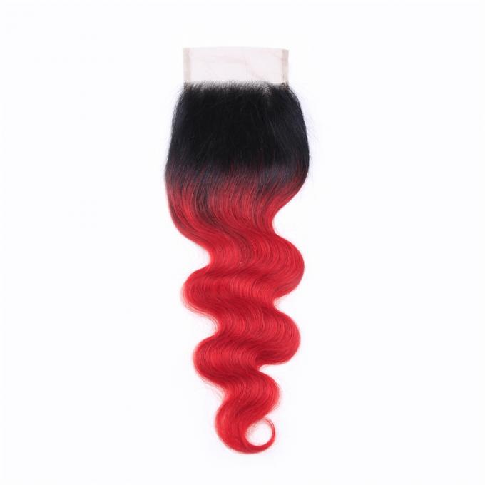 pelo humano real de la Virgen del cuerpo 1b de la onda el 100% del cierre rojo del cordón 4x4 18 pulgadas