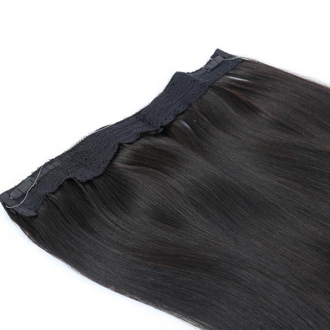 Tirón en cordón negro determinado de la una pieza de la extensión del pelo del halo con el clip del alambre de los pescados en la extensión del cabello humano