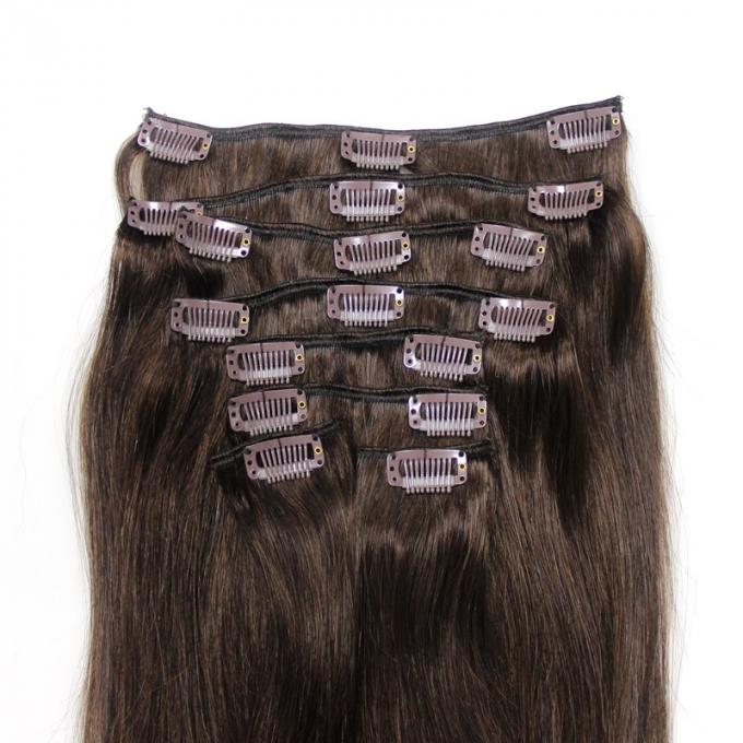 El clip brasileño oscuro del cabello humano del color #2 de Brown en cutícula de las extensiones del pelo alineó 8pcs 120 gramos