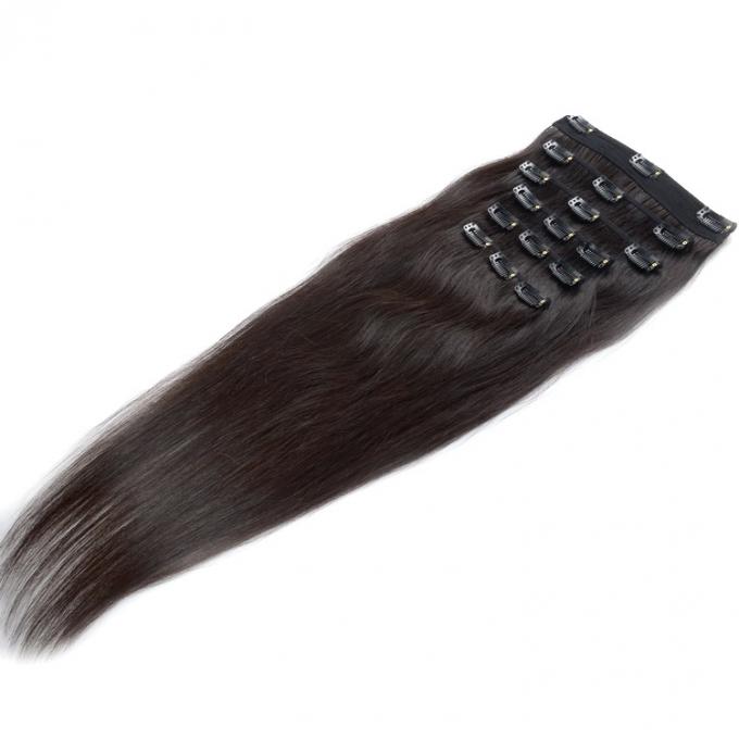 Clip negro natural de Remy del color en el pelo 100% de la Virgen de las extensiones del pelo con 6 pedazos